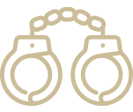 Gold outline icon of handcuffs, representing criminal defense